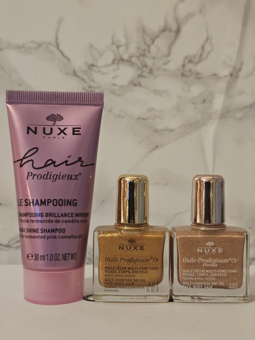 NUXE Bundle Shine Shampoo, Pink & Gold Glitter Body & Hair Oil